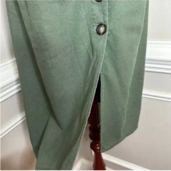 Cali 1850 Women's Olive Button Front Linen Blend Skirt with Attached Belt Size S - Picture 7 of 9